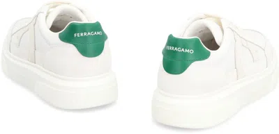 Ferragamo Gancini-patch Calfskin Sneakers In White