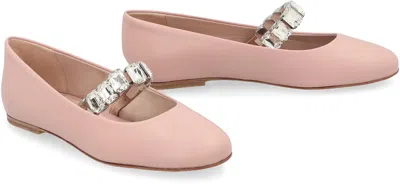 Casadei Leather Ballet Flats With Crystal Embellished Strap In Pink