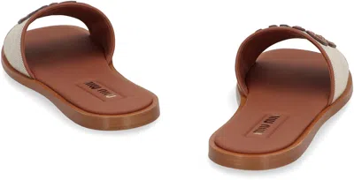 Miu Miu Beige Logo Sandals In Brown