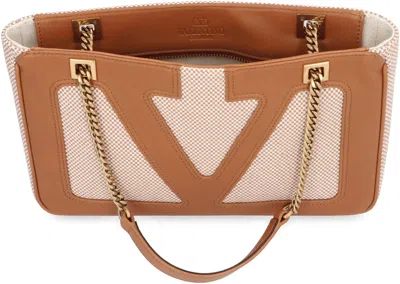Valentino Garavani Garavani Viva Superstar Medium Canvas Shopping Bag Woman Natural/spice Uni In Brown