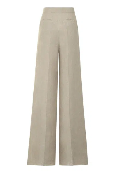 Max Mara Sequoia Linen Wide Leg Trousers In Beige