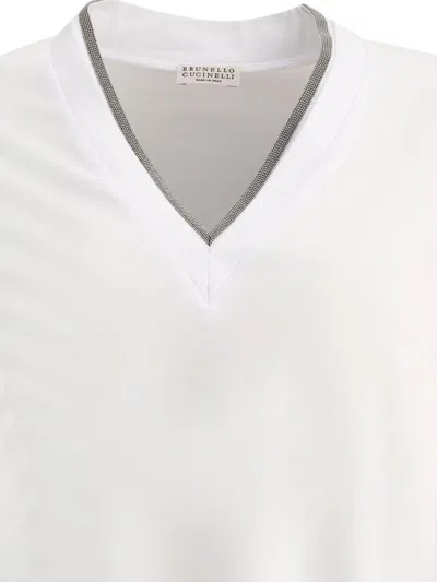 Brunello Cucinelli Monili Embellished V-neck T-shirt In C159