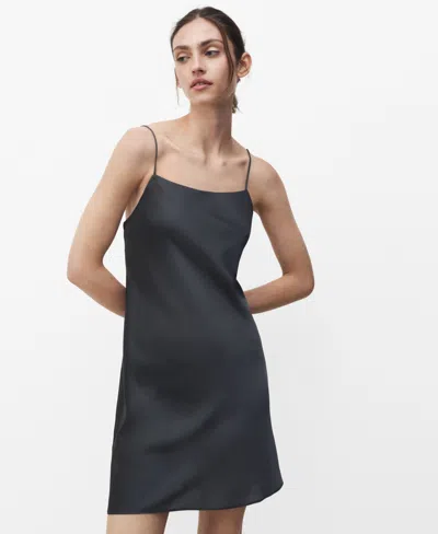 Mango Women's Straps Satin Nightgown Dress In Dark Gray