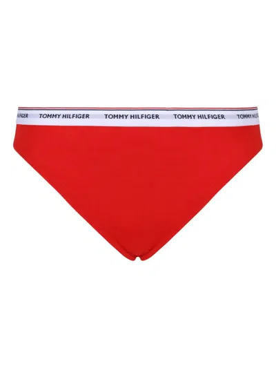 Tommy Hilfiger Logo-waistband Thongs (pack Of Three) In Red