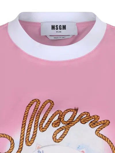 Msgm "sailor Kitten" Print T-shirt In Pink