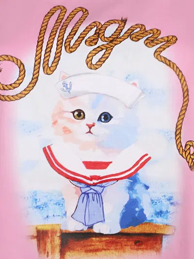 Msgm "sailor Kitten" Print T-shirt In Pink