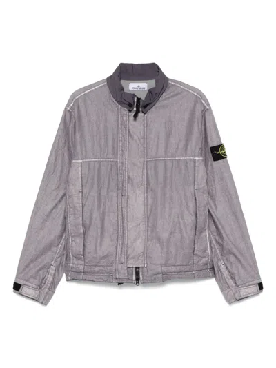Stone Island Jacket With Transparent Resins And Foldable Co11ar In Blue