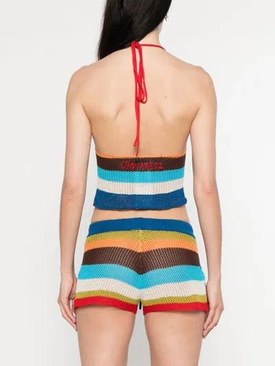 Dsquared2 Summer Lovers Halterneck Cropped Knit Top In Blue