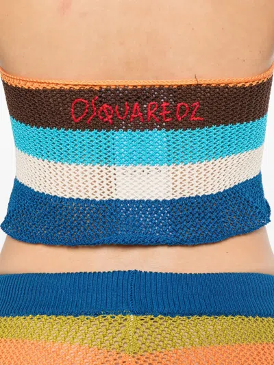 Dsquared2 Summer Lovers Halterneck Cropped Knit Top In Blue