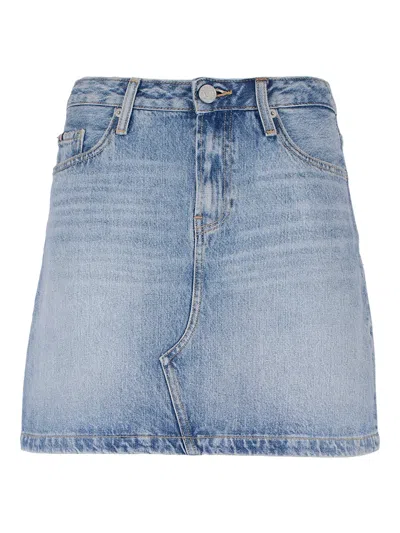 Tommy Hilfiger Denim Skirt With Pockets And Stitching In Blue