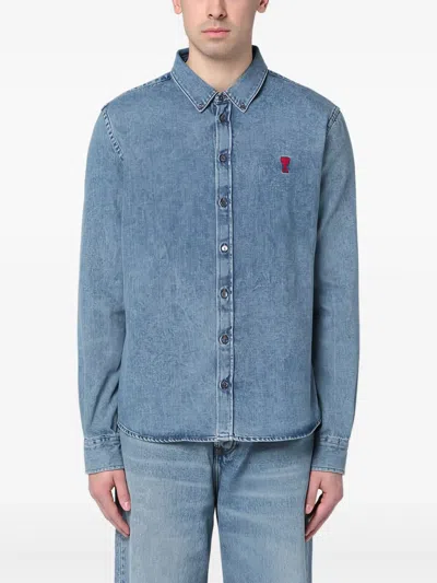 Ami Alexandre Mattiussi Embroidered Denim Shirt In Blue