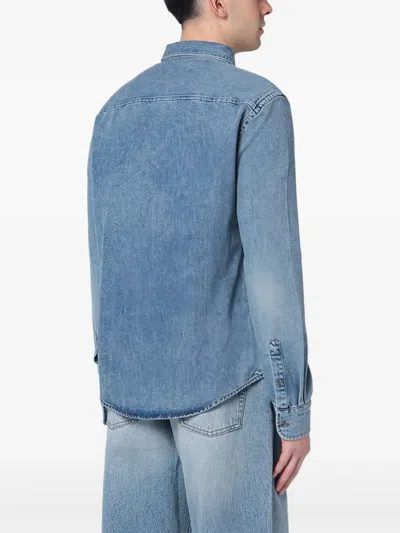 Ami Alexandre Mattiussi Embroidered Denim Shirt In Blue