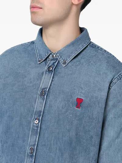 Ami Alexandre Mattiussi Embroidered Denim Shirt In Blue