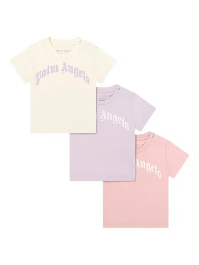 Palm Angels Baby Girls Curved Logo 3 Pack T-shirt Set In Pink