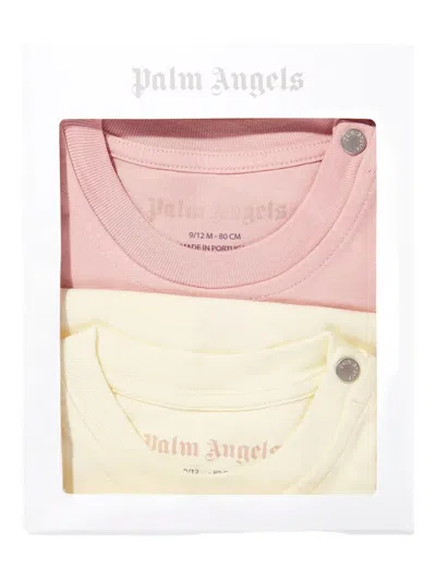 Palm Angels Baby Girls Curved Logo 3 Pack T-shirt Set In Pink