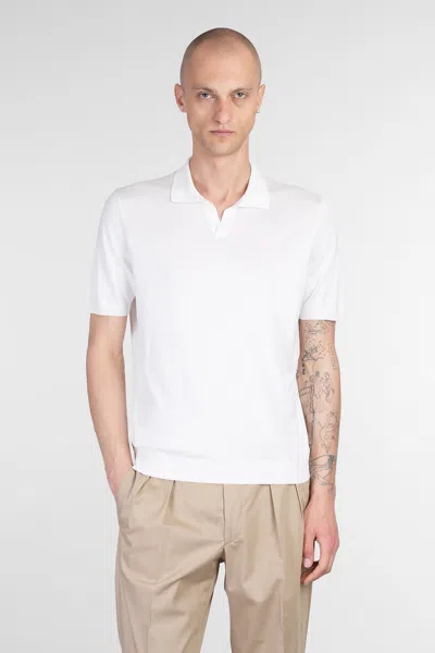 Tagliatore White Knitted Polo Shirt With Polo Style Collar And Short Sleeves In White