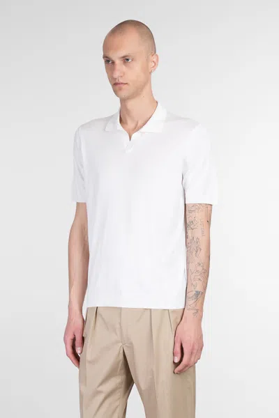 Tagliatore White Knitted Polo Shirt With Polo Style Collar And Short Sleeves In White