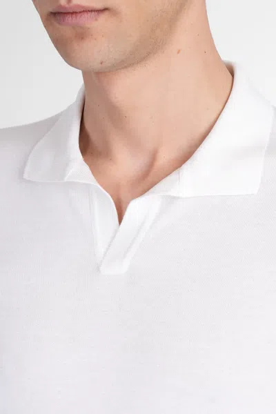 Tagliatore White Knitted Polo Shirt With Polo Style Collar And Short Sleeves In White