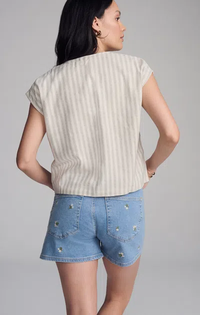 Mavi V-neck Short Sleeve Button Shirt In Black Stripe In Beige