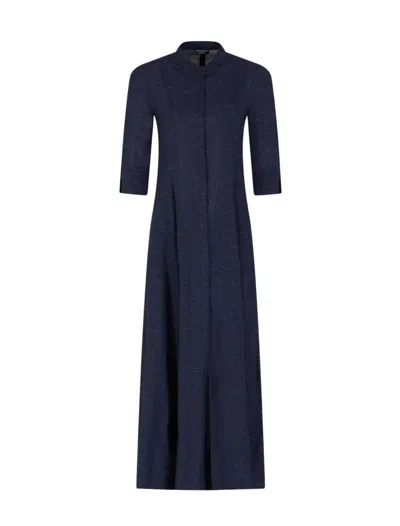 Emporio Armani Icon Linen-blend Chambray Long Dress In Melange Navy