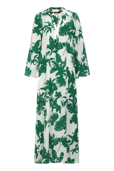 Max Mara Studio Livrea Printed Silk Dress In Green
