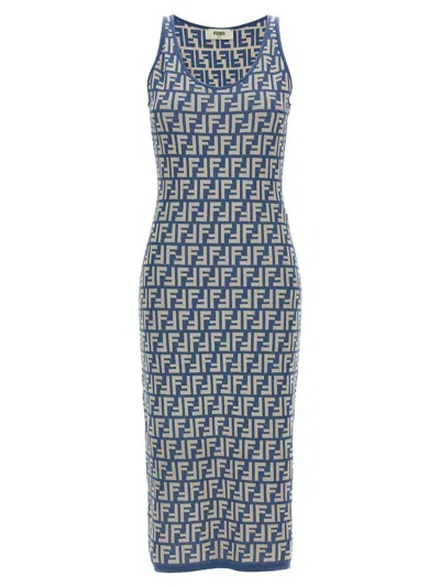 Fendi Women Embroidered Stretch Cotton Blend Dress In Multicolor