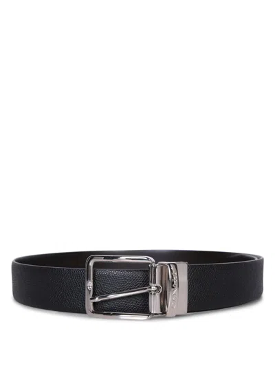 Canali Calf Leather Belt With Textured Finish In Black