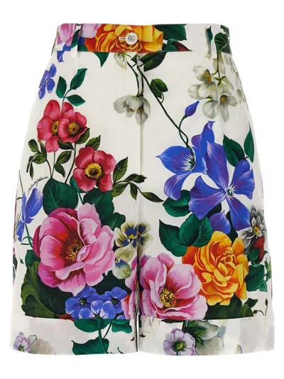 Dolce & Gabbana Multicolor Bermuda Shorts With All-over Floral Pattern Print In Cotton Woman In White