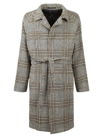 Tagliatore Check-print Tie-waist Single-breasted Coat In Black