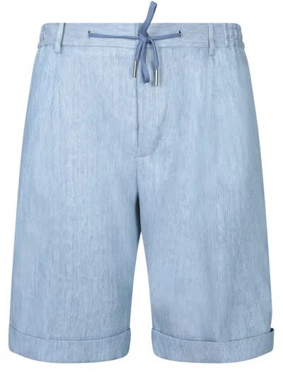 Tagliatore Breathable Linen-cotton Blend Brown Shorts In Blue