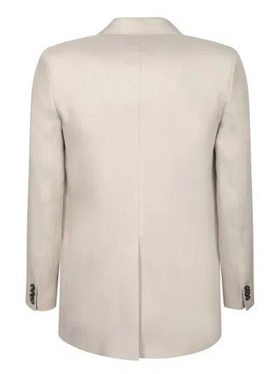 Tagliatore Double-breasted Beige Linen Jacket With Flap Pockets In Beige