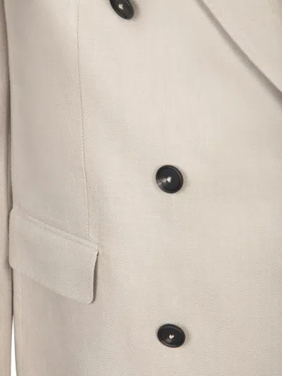 Tagliatore Double-breasted Beige Linen Jacket With Flap Pockets In Beige