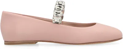 Casadei Leather Ballet Flats With Crystal Embellished Strap In Pink