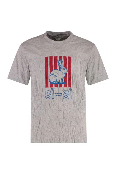 Bottega Veneta Graphic Rabbit-print Crushed Cotton Jersey T-shirt In Gray