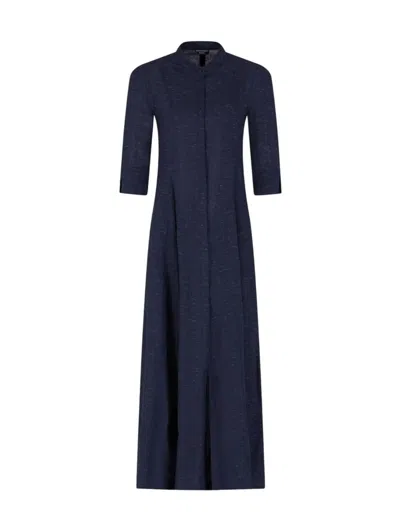 Emporio Armani Icon Linen-blend Chambray Long Dress In Melange Navy