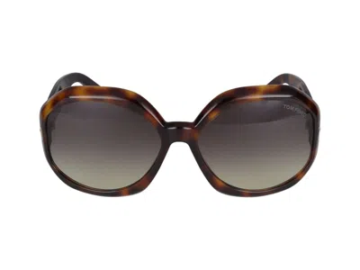 Tom Ford Eyewear Georgia Round Frame Sunglasses In Dark Havana/smoke Grad