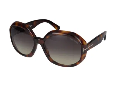 Tom Ford Eyewear Georgia Round Frame Sunglasses In Dark Havana/smoke Grad