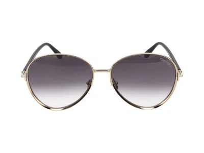 Tom Ford Gradient Smoke Round Ladies Sunglasses Ft0946 01b 58 In Polished Rosé Gold/smoke Grad