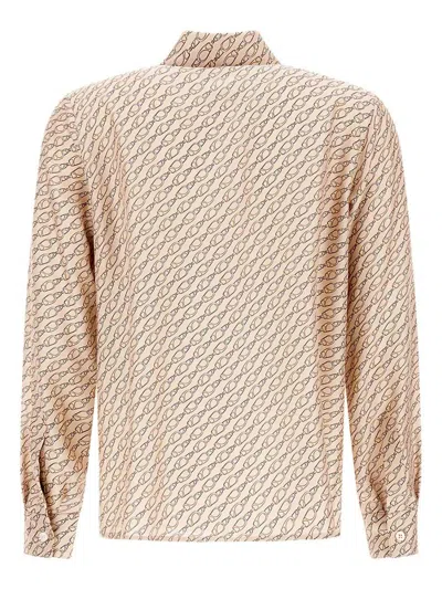 Herno Camel Mulberry Silk Shirt With Unique Hook Print In Brown