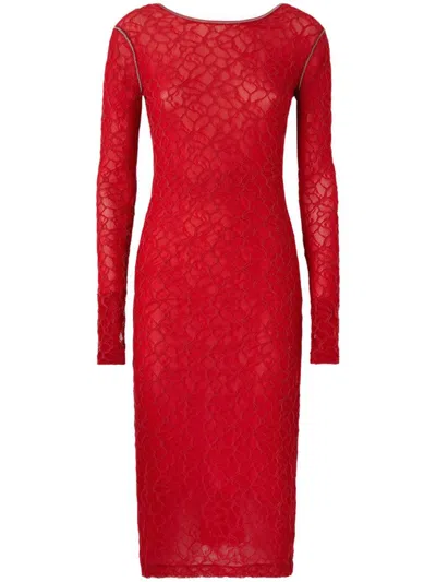 Pinko Slim-fitting Lace Dress With Open Back In Red