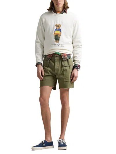 Polo Ralph Lauren White Cotton Blend Polo Bear Sweatshirt In Bianco Panna