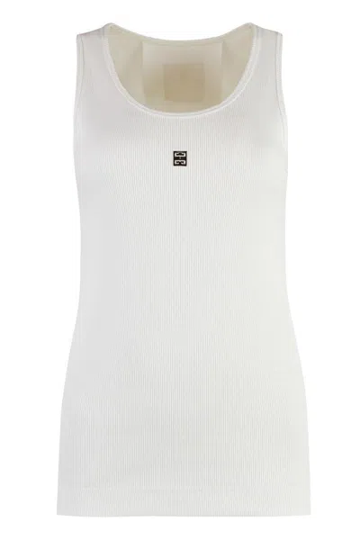 Givenchy Women's White Logo-plaque Cropped Ribbed Cotton-jersey Tank Top In White