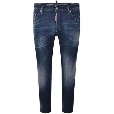 Dsquared2 Straight Leg Stretch Denim Jeans With Vintage Finish In Blue