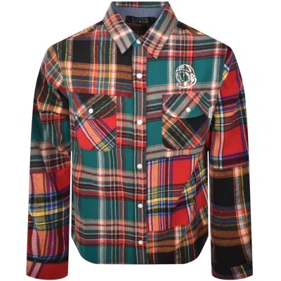 Billionaire Boys Club Script Flannel Patchwork Plaid Shirt In Red