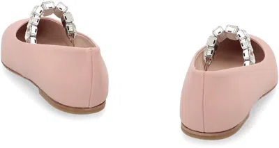 Casadei Leather Ballet Flats With Crystal Embellished Strap In Pink