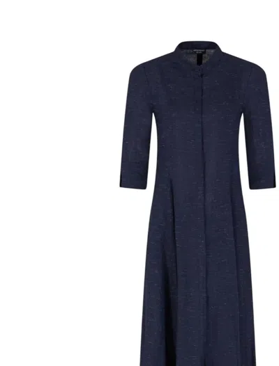 Emporio Armani Icon Linen-blend Chambray Long Dress In Melange Navy