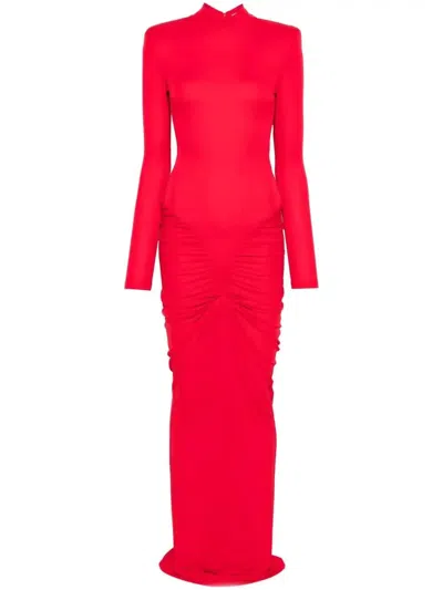 The New Arrivals Ilkyaz Ozel Darja Ruched High-neck Gown In Rot