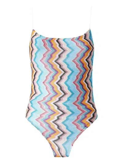 Shop Missoni Zigzag-pattern Swimsuit In Blau