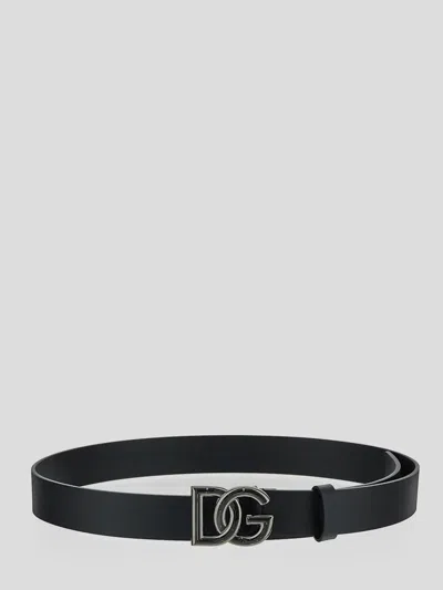 Dolce & Gabbana Black Belt With Buckle Closure And Interwoven Design In Leather Man In Nero/rut.ultr.black