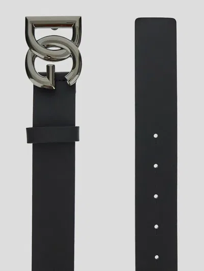Dolce & Gabbana Black Belt With Buckle Closure And Interwoven Design In Leather Man In Nero/rut.ultr.black